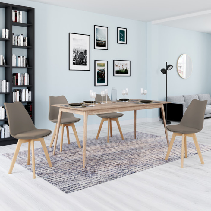 Chaises Nordia assise taupe et pieds bois - lot de 4