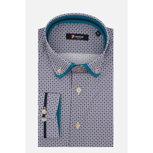 Camicia Uomo 1 Bottoni Button Down Slim Popeline Stampato Bianco e Bordeaux