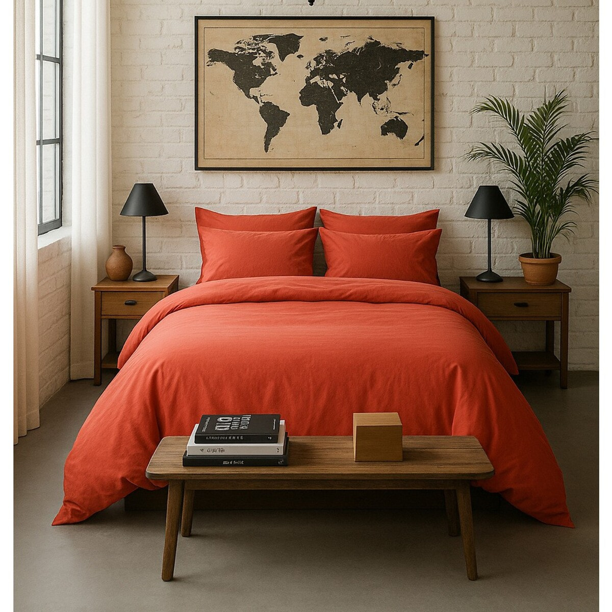 Housse de couette percale de coton terre de sienne