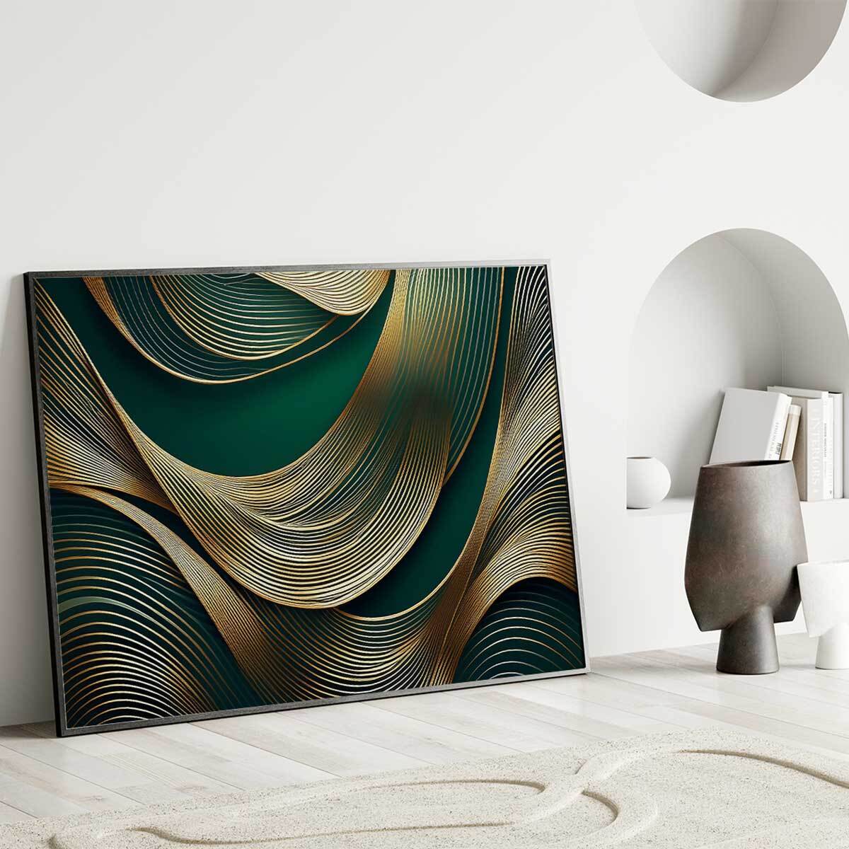 Affiche encadrée design graphique sphère noir et blanc Affiche + cadre en métal - Noir