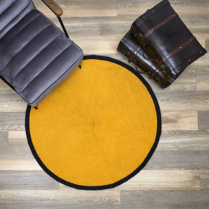 Tapis Rond Coton Moutarde Bord Noir 120cm