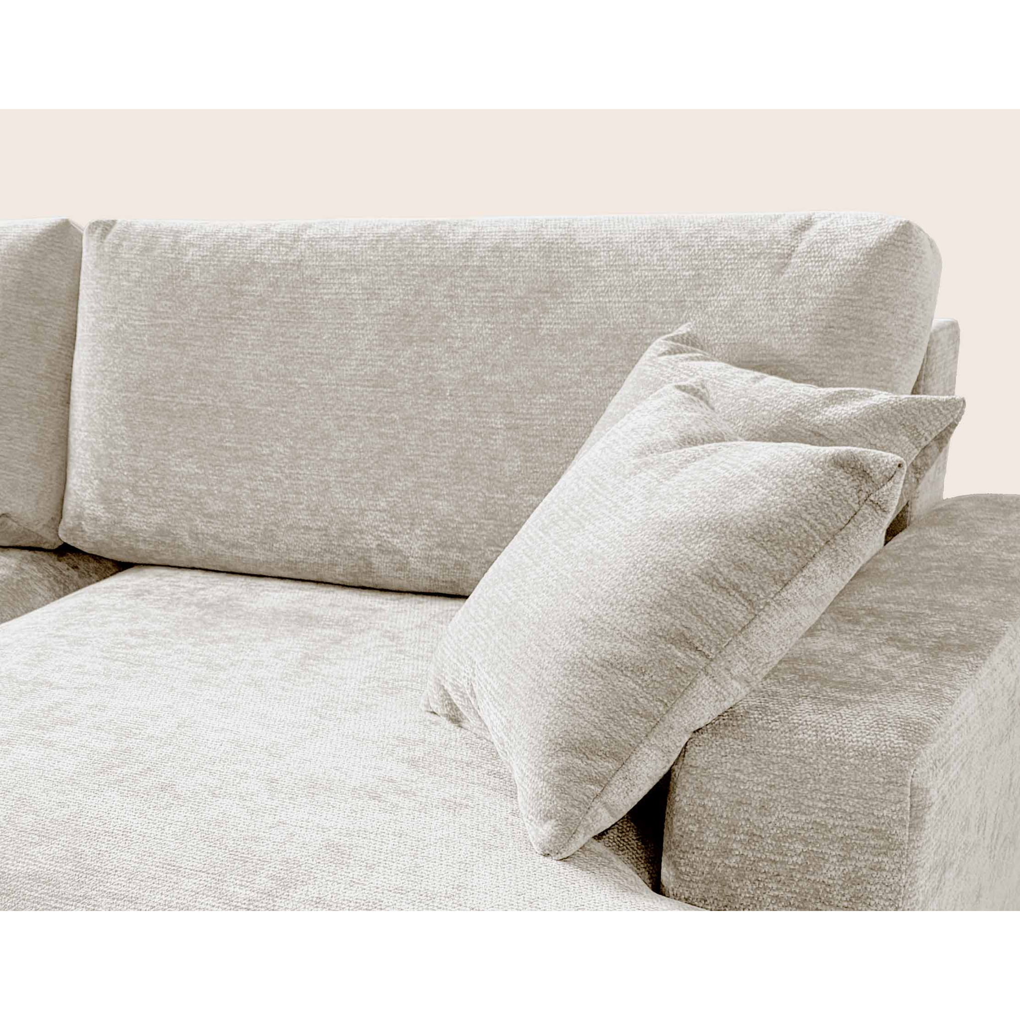 Pivoine - Canapé d'angle ouvert droit 4 places convertible avec coffre en tissu texturé - Beige