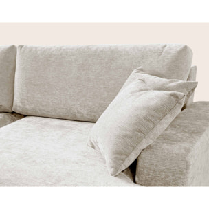 Pivoine - Canapé d'angle ouvert droit 4 places convertible avec coffre en tissu texturé - Beige