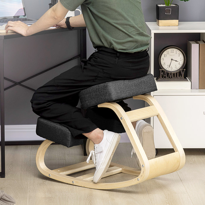 Tabouret ergonomique - siège assis à genoux - chaise à genoux grand confort - bois bouleau polyester noir
