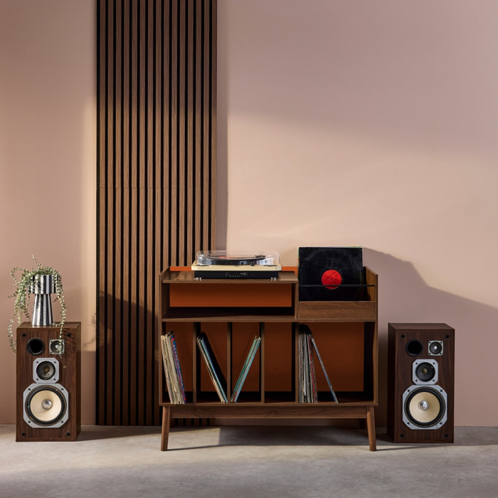 Meuble vinyle vintage bicolore décor bois et fond coloré 100cm NEPAL