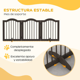 Barrera de Seguridad para Perros Pequeños Plegable Barrera para Perros en Casa de 3 Paneles con Patas Anchos para Escaleras Pasillos 154,5x29,5x61 cm Café