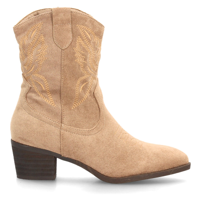 Botas cowboy bordadas con tacón ancho para mujer