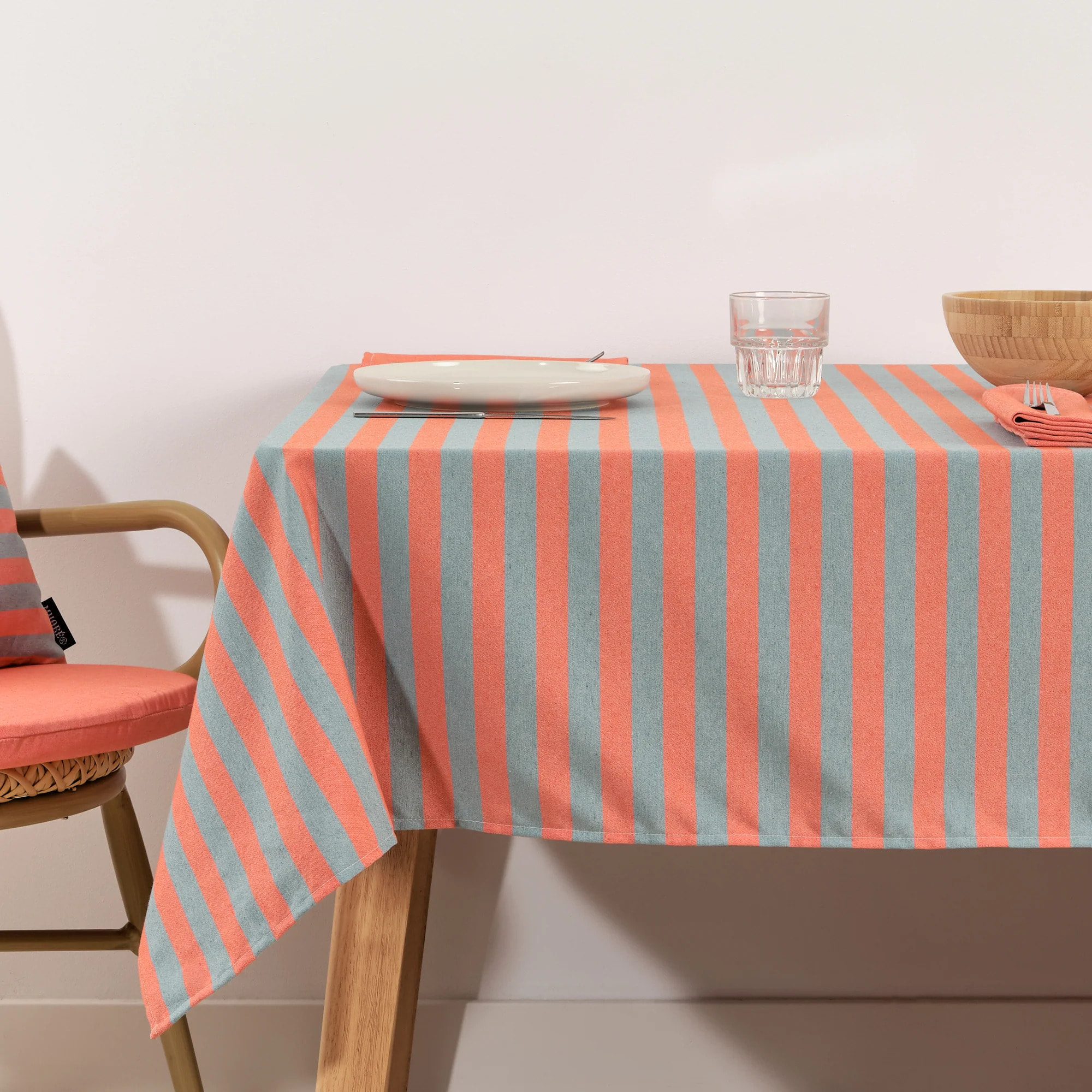 Nappe en tissu jacquard Maglia rayé Orange et Eau