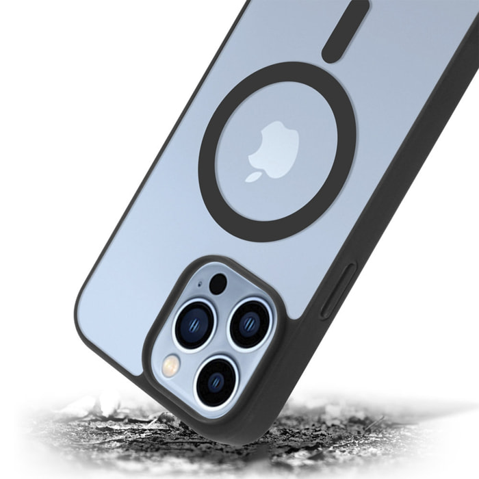 DAM Custodia ibrida anti-shock  Magsafe per iPhone 12 / 12 Pro. Bordi in silicone e retro in PVC. 7,43x1,02x14,95 cm. Colore nero
