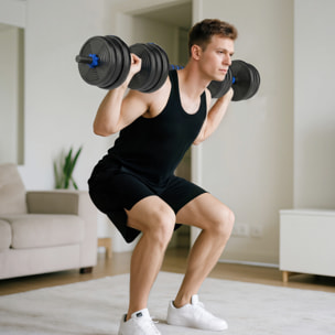 Ensemble d'haltères musculation multifonction 3 en 1 - haltères, Olympic barre, Curl EZ barre - total 25Kg - PVC bleu noir