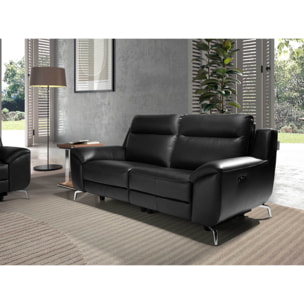 Sofá relax de 2 plazas tapizado en piel de origen vacuno en negro patas de acero inoxidable cromado 2 sistemas de relax eléctrico 192x93x92cm