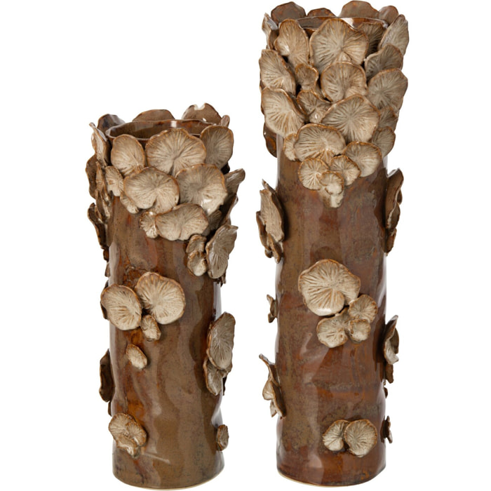 J-Line vase Mushrooms cylindre - grès - marron/beige - large