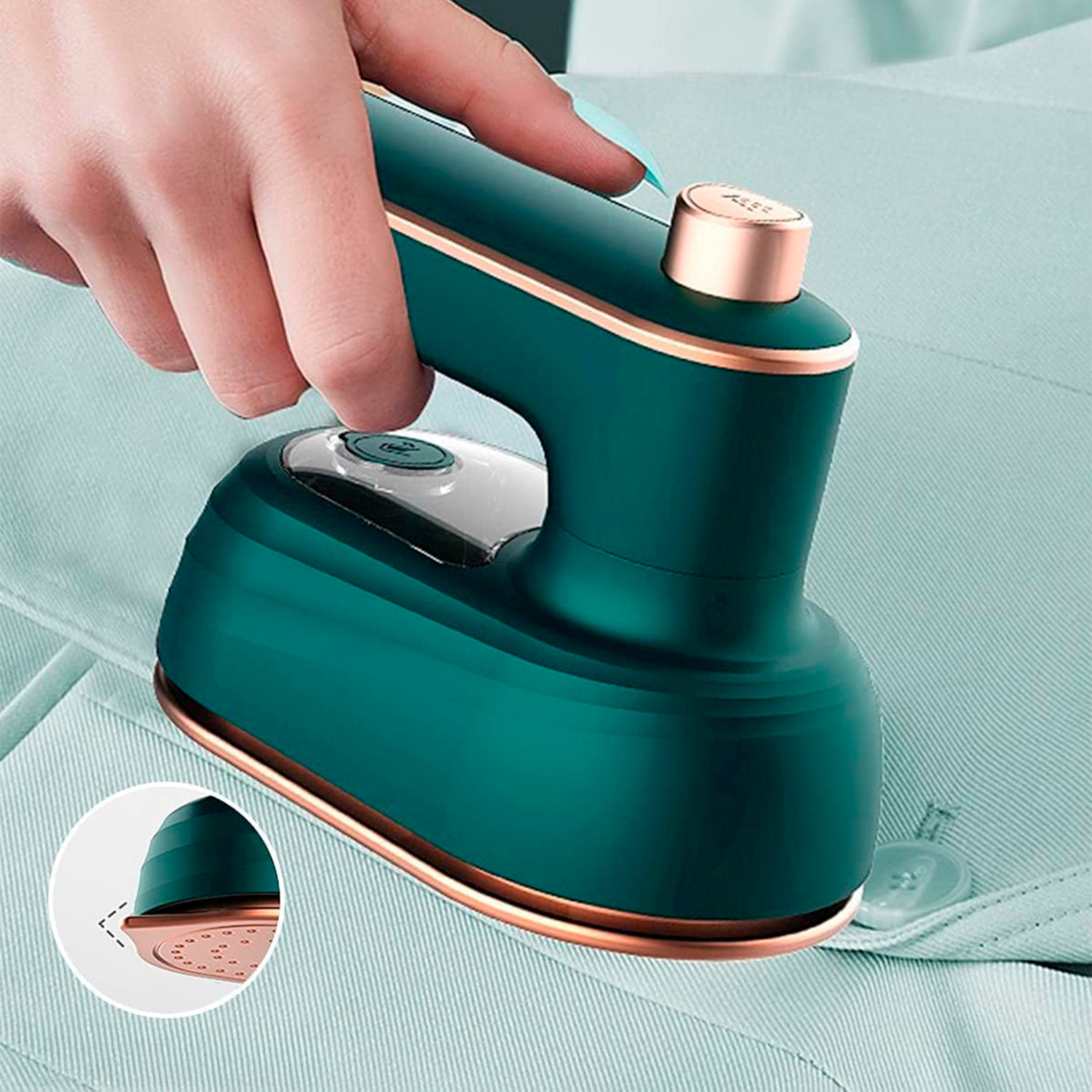 Mini plancha de viaje eléctrica portátil con sistema de vapor, incluye recipiente para llenar el depósito de 50ml.