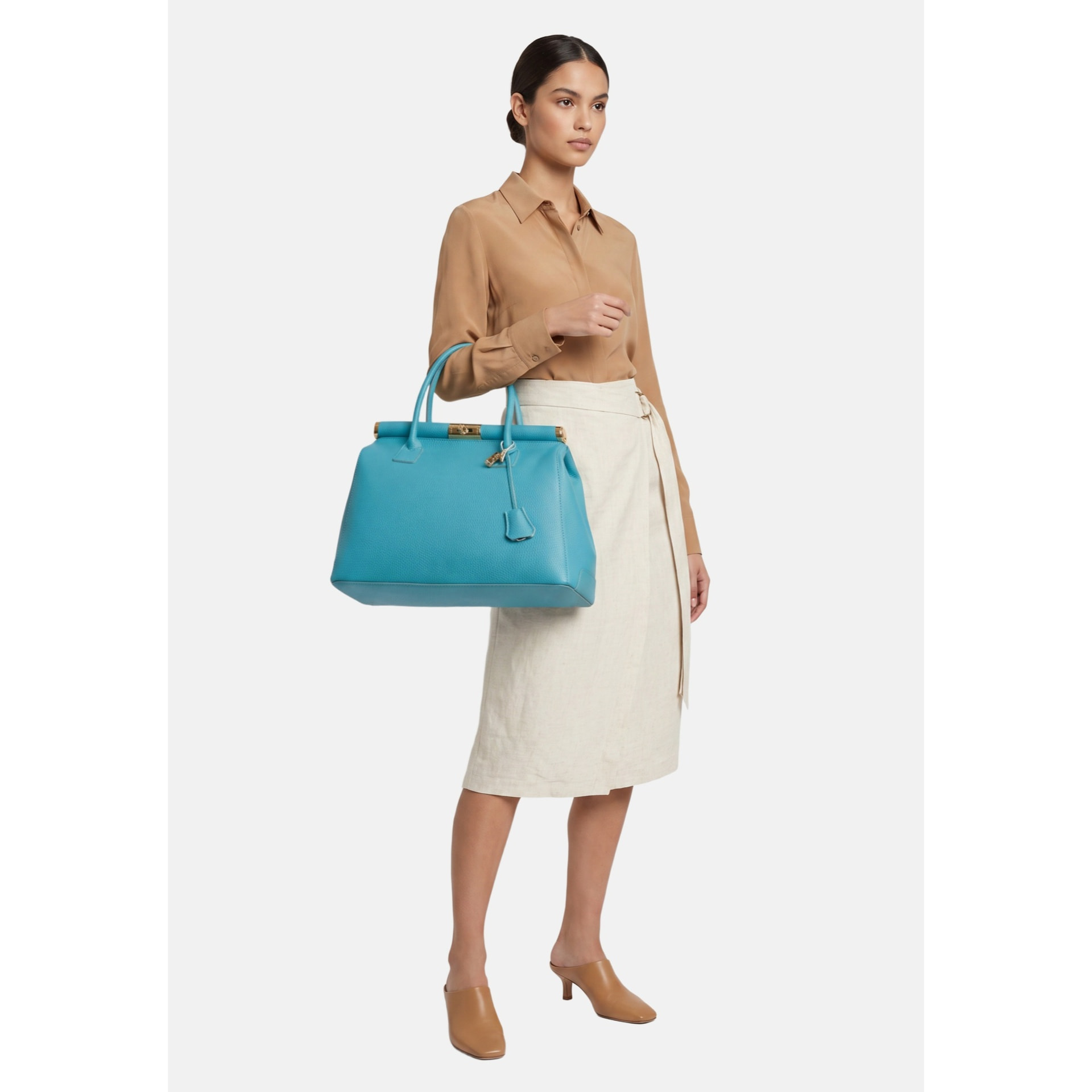 Borsa a mano da donna - Modello Aleria - Vera pelle - 35.0 x 26.0 x 16.0 cm