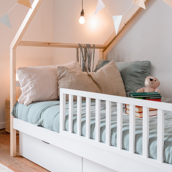 Lit cabane Odyssée avec barrière et double tiroirs  - Hypnia