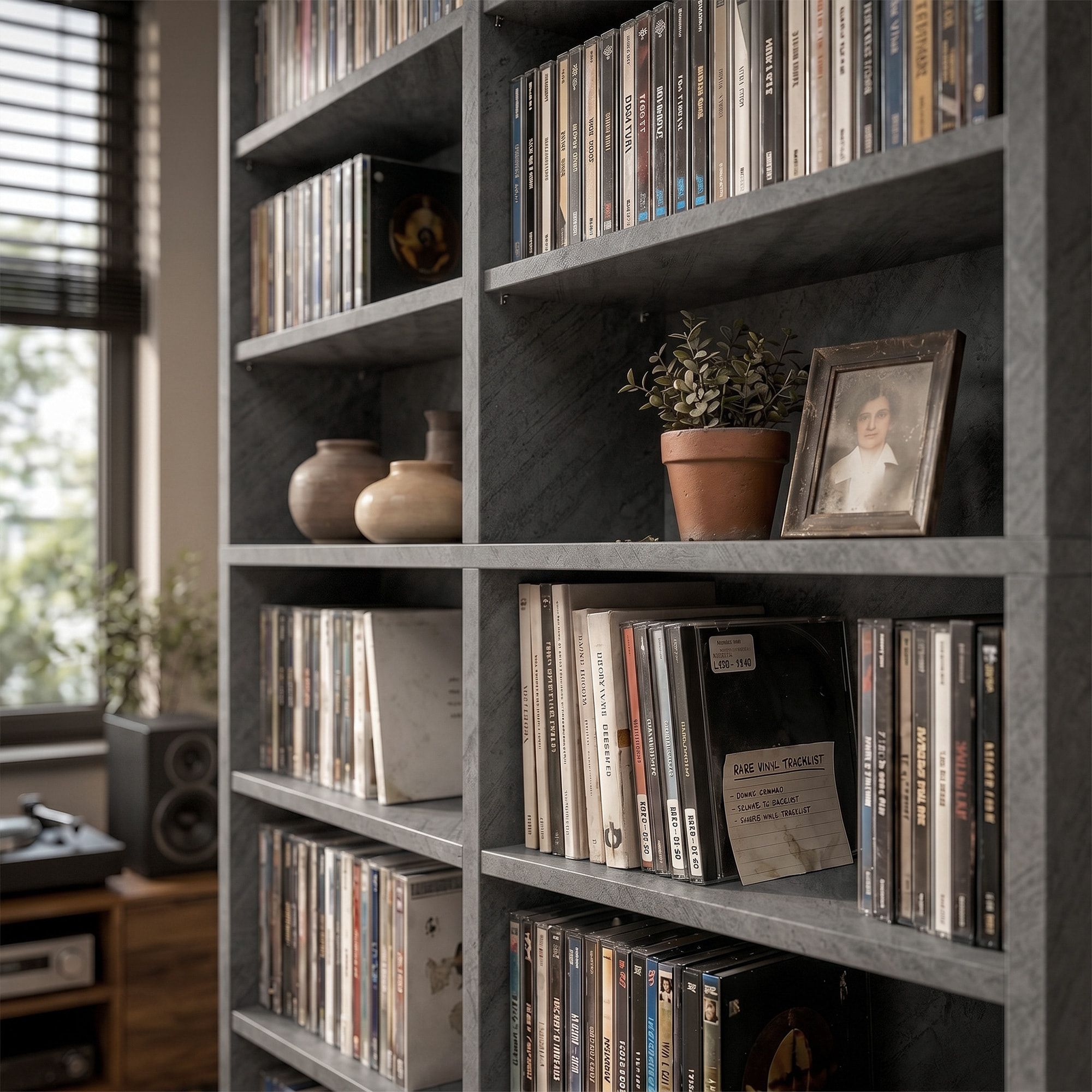 Étagère pour CD et DVD - 18 compartiments, 14 étagères réglables - 78,5x24x175cm - gris