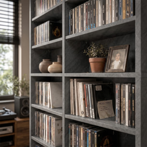 Étagère pour CD et DVD - 18 compartiments, 14 étagères réglables - 78,5x24x175cm - gris