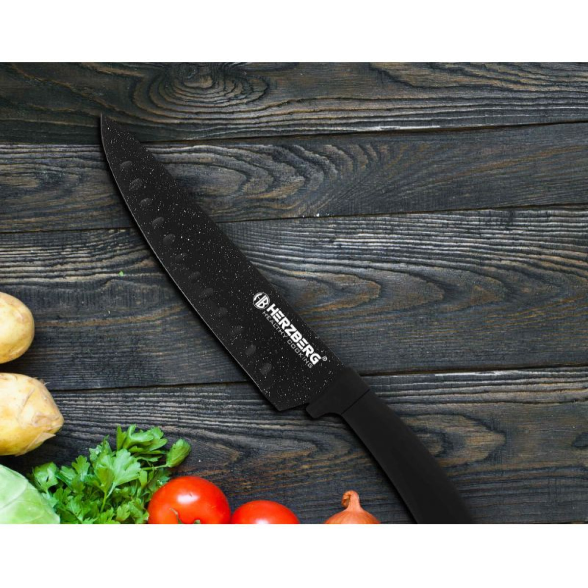 Set de couteaux avec support 8 pièces Marbre Noir Herzberg HGMSN8BLM