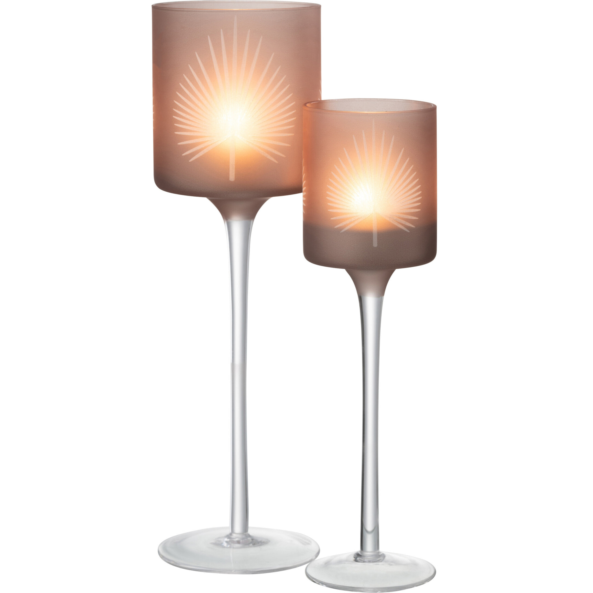 J-Line photophore + Pied Feuille de palmier - verre - beige - large