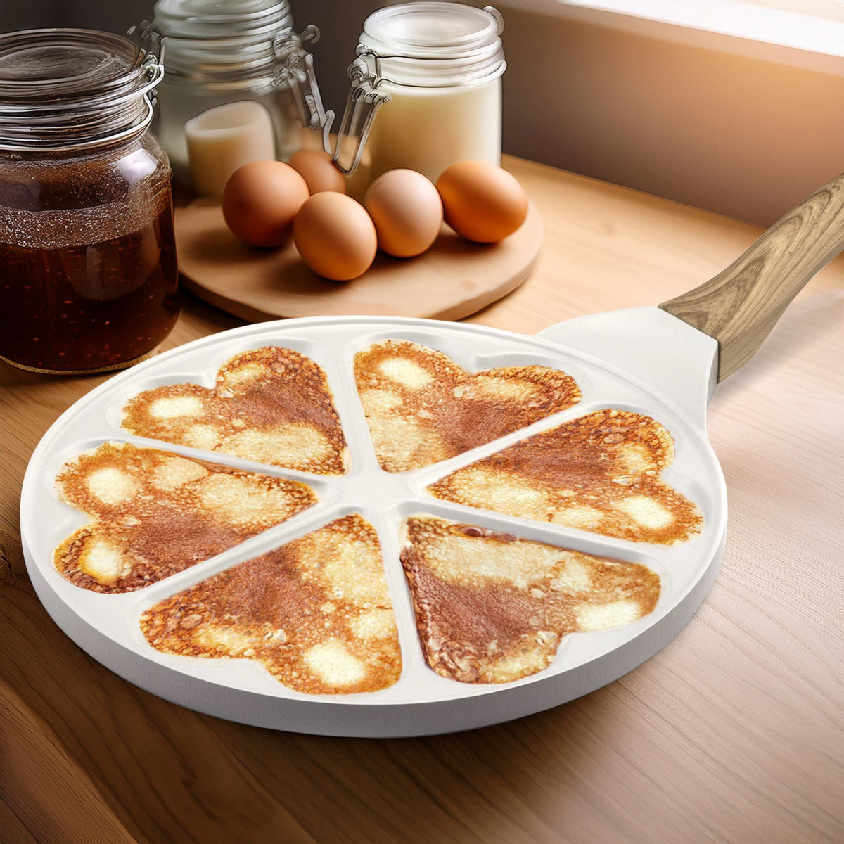 Mythic - Sartén de 6 corazones 25.7 cm con revestimiento cerámico blanco