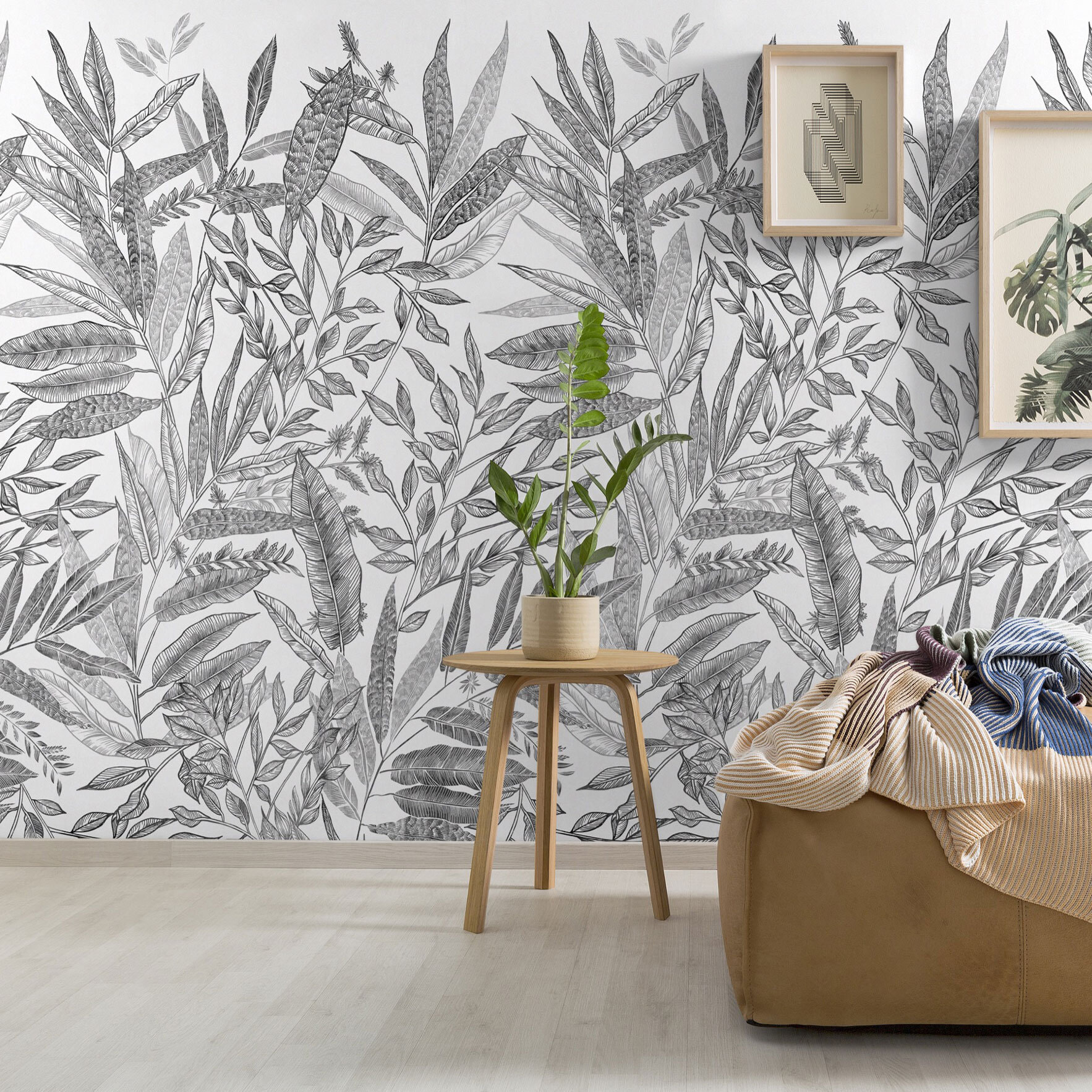 Papier peint decor jungle Noir et blanc