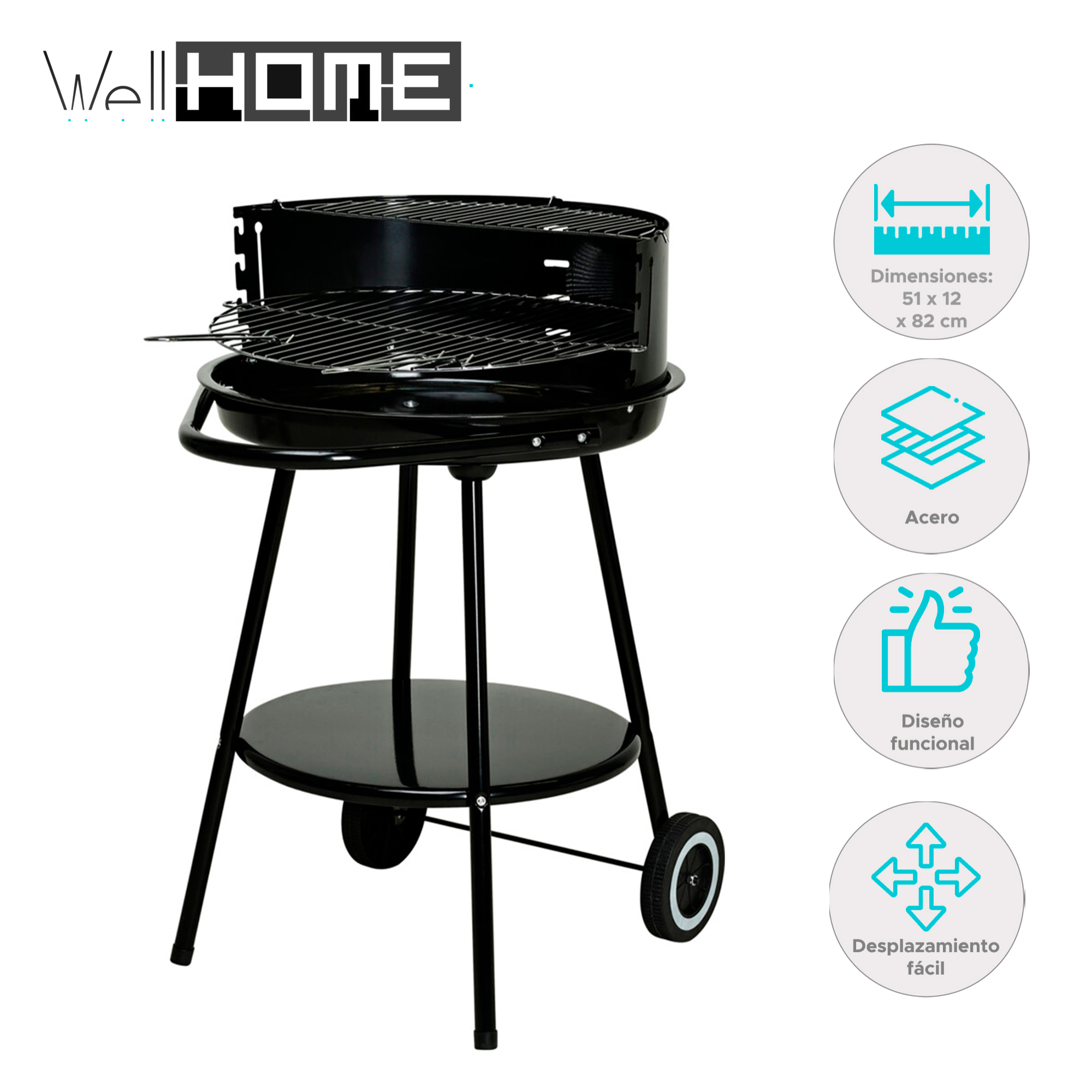 Barbacoa redonda Vaggan de 51cm con cuenco esmaltado y accesorios