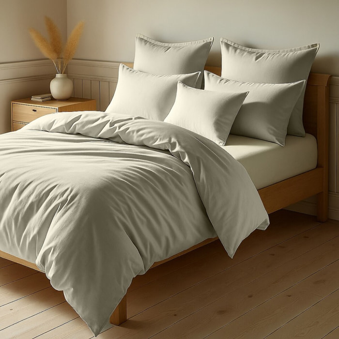 Parure Housse De Couette + 2 taies 100% Coton 57fils Grege