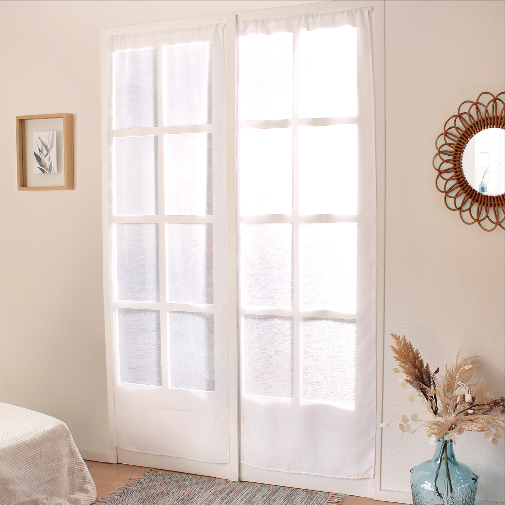 Paire de petits voilages droits finition passe tringle - Blanc