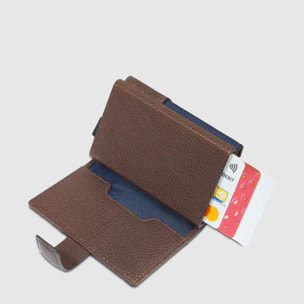 Piquadro Portacarte automatico in pelle e in tessuto riciclato, schermato con protezione RFID