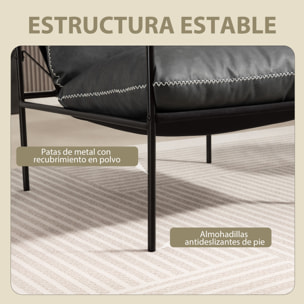 Butaca de Salón Moderna, Sillón de Lectura Tapizado en Cuero Sintético, Fundas de Cojines Extraíbles, Acolchado Grueso, Patas de Metal, para Dormitorio, Oficina, Gris Carbón
