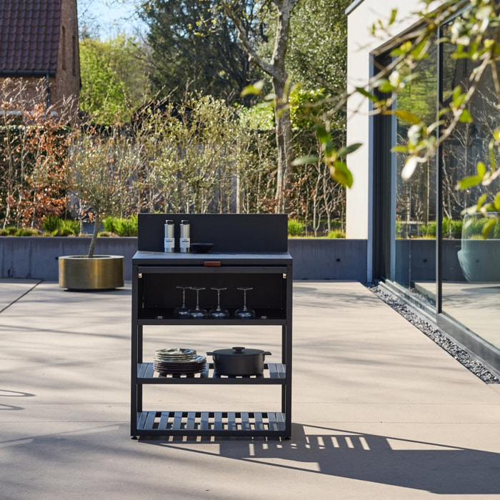 Module de cuisine extérieure acier 1 armoire 2 étagères L80cm THIRA