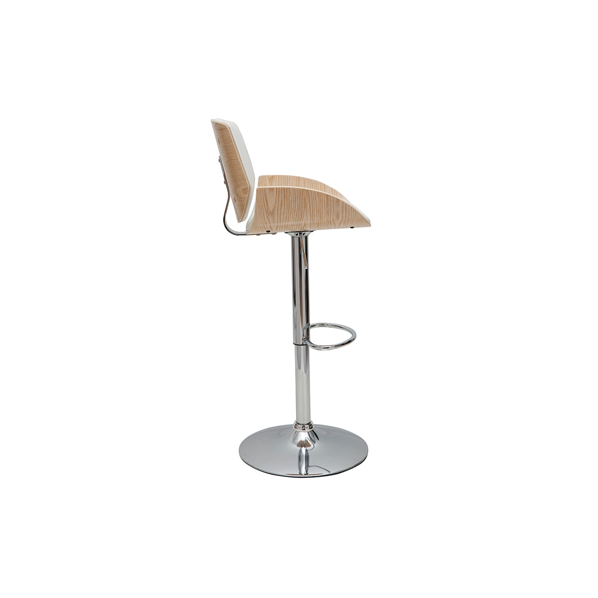 Tabouret de bar relevable blanc et bois clair VESPER