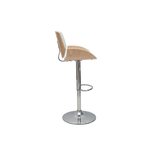 Tabouret de bar relevable blanc et bois clair VESPER