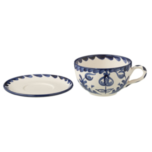J-Line tasse + sous-tasse Granada - céramique - blanc/bleu
