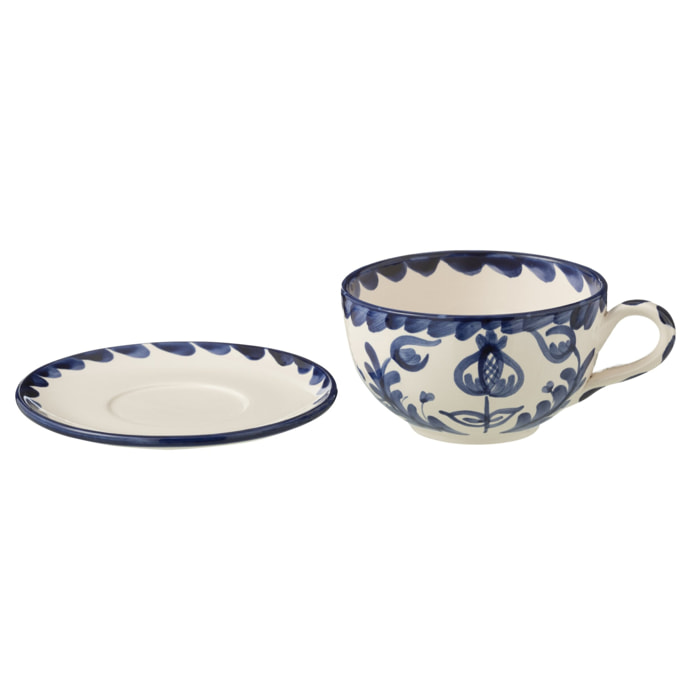 J-Line tasse + sous-tasse Granada - céramique - blanc/bleu