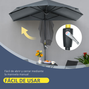 Sombrilla de Pared de Jardín 200x190x240 cm Parasol con Manivela Poste de Acero y Base Cruzada Protección Solar para Terraza Balcón Exterior Gris