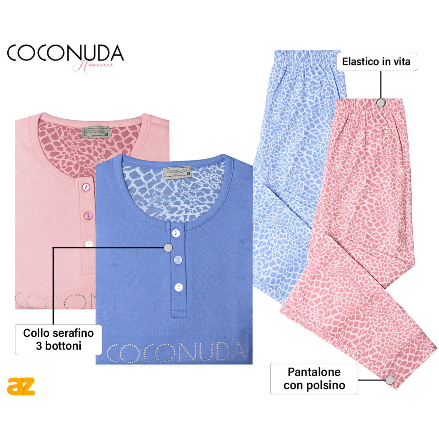 Pigiama Donna lungo in Caldo Cotone Coconuda, Art.CCPGD36F Rosa