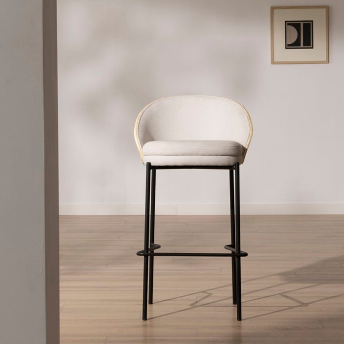 Tabouret de bar Giza -tissu et bois-couleur beige 51 x 95 x 53 cm