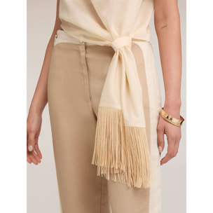 Motivi - Top in voile con nodo e frange - Beige