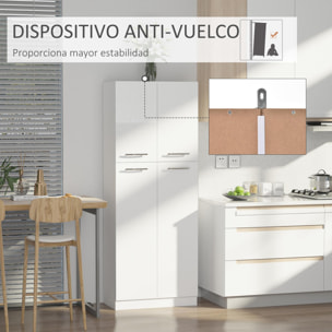 HOMCOM Armario Alto de 2 Puertas Mueble Auxiliar de Almacenaje Multifuncional con 5 Estantes y Baldas Ajustables Moderno para Salón Dormitorio Cocina 59x31x155 cm Blanco