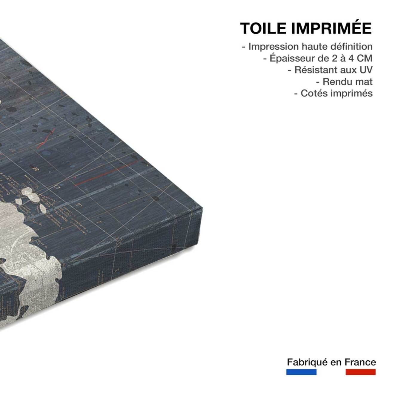 Tableau Carte du monde voies navigables Toile imprimée