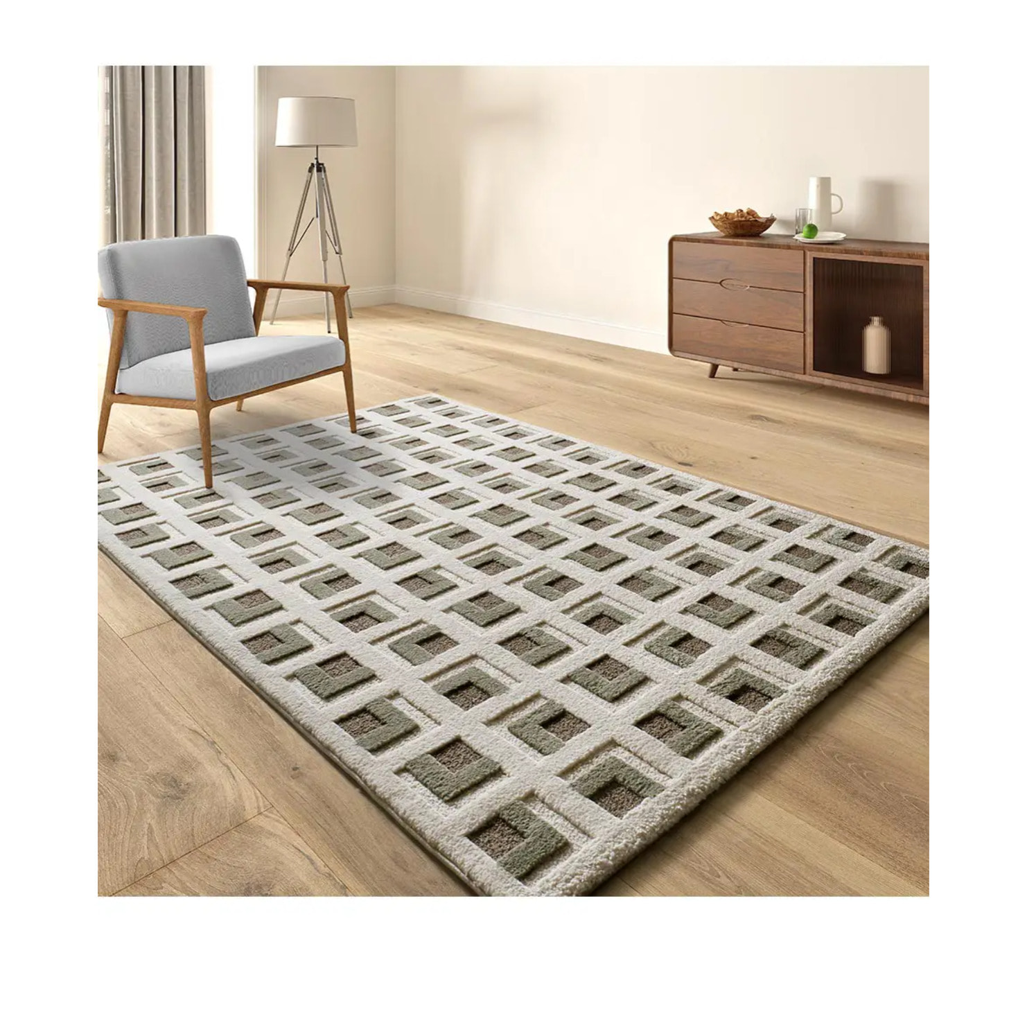 CANDELA Alfombra geométrica con relieve marrón y blanco, varias medidas disponibles.
