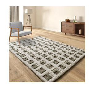 CANDELA Alfombra geométrica con relieve marrón y blanco, varias medidas disponibles.