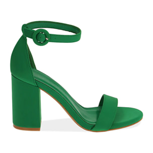 Sandalias de lycra verde, tacón 9 cm.