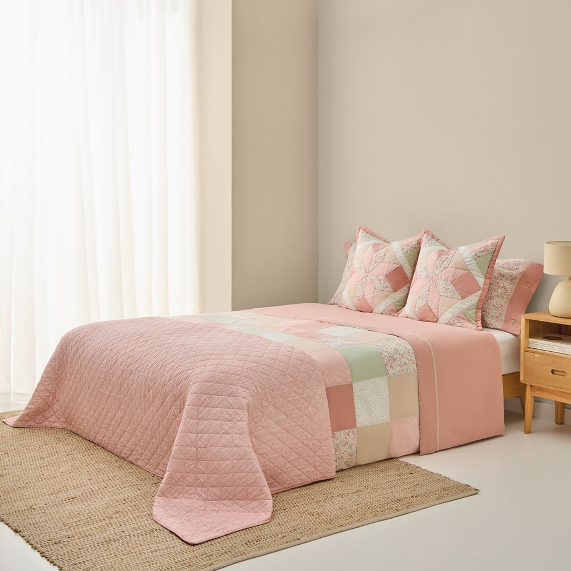 Colcha de algodón acolchada patchwork Crepatcol color rosa 100% Algodón
