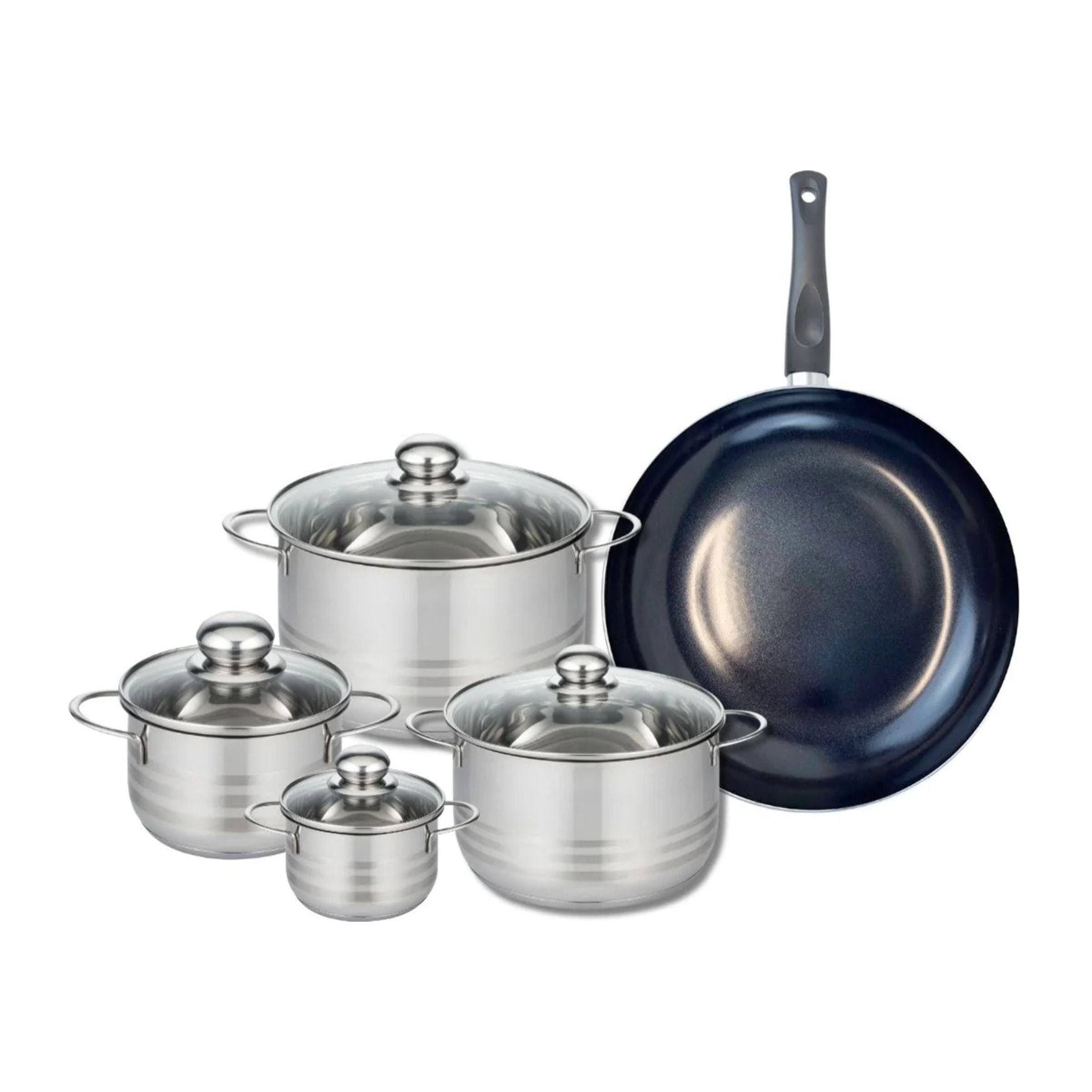 Ensemble de 1 Poêle de cuisson 32 cm et 4 faitouts 12, 16, 20 et 24 cm Elo Prima Brillant