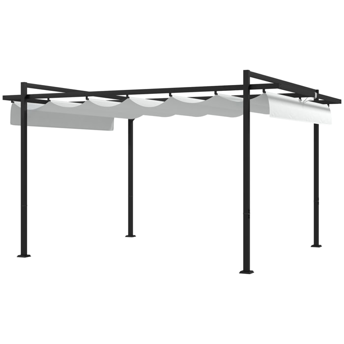 Pérgola 3x4 m Gazebo Cenador de Jardín con Techo Retráctil de Poliéster y 12 Orificios de Drenaje Pérgola para Patio Terraza Exterior Blanco y Gris Oscuro