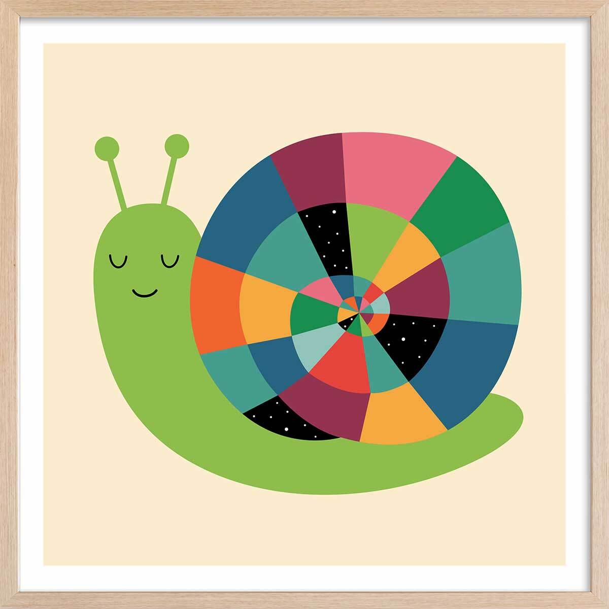 Affiche  rainbow escargot Affiche + cadre en bois - Chêne