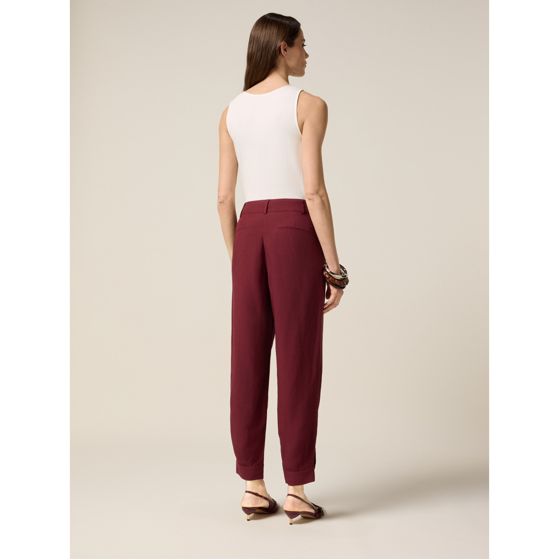 Oltre - Pantalones baggy de lino/viscosa - Burgundy
