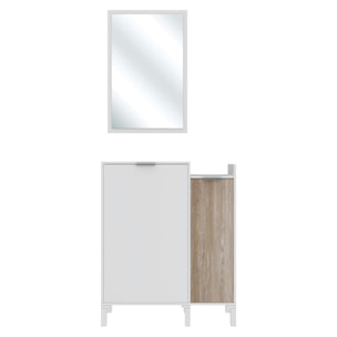 Mobile Da Ingresso Corridoio Con Specchio Set Casa Salvaspazio Entratina Ripiani Per Scarpe Chiavi Accessori Design Moderno 91x77x24 Cm Bianco Rovere